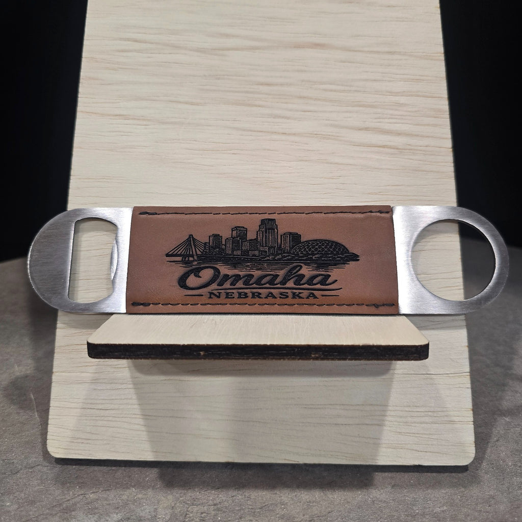 Leatherette-Wrapped Engraved Bottle Openers