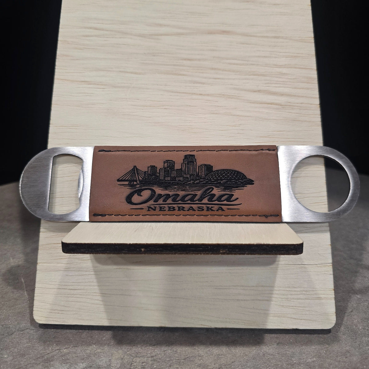 Leatherette-Wrapped Engraved Bottle Openers