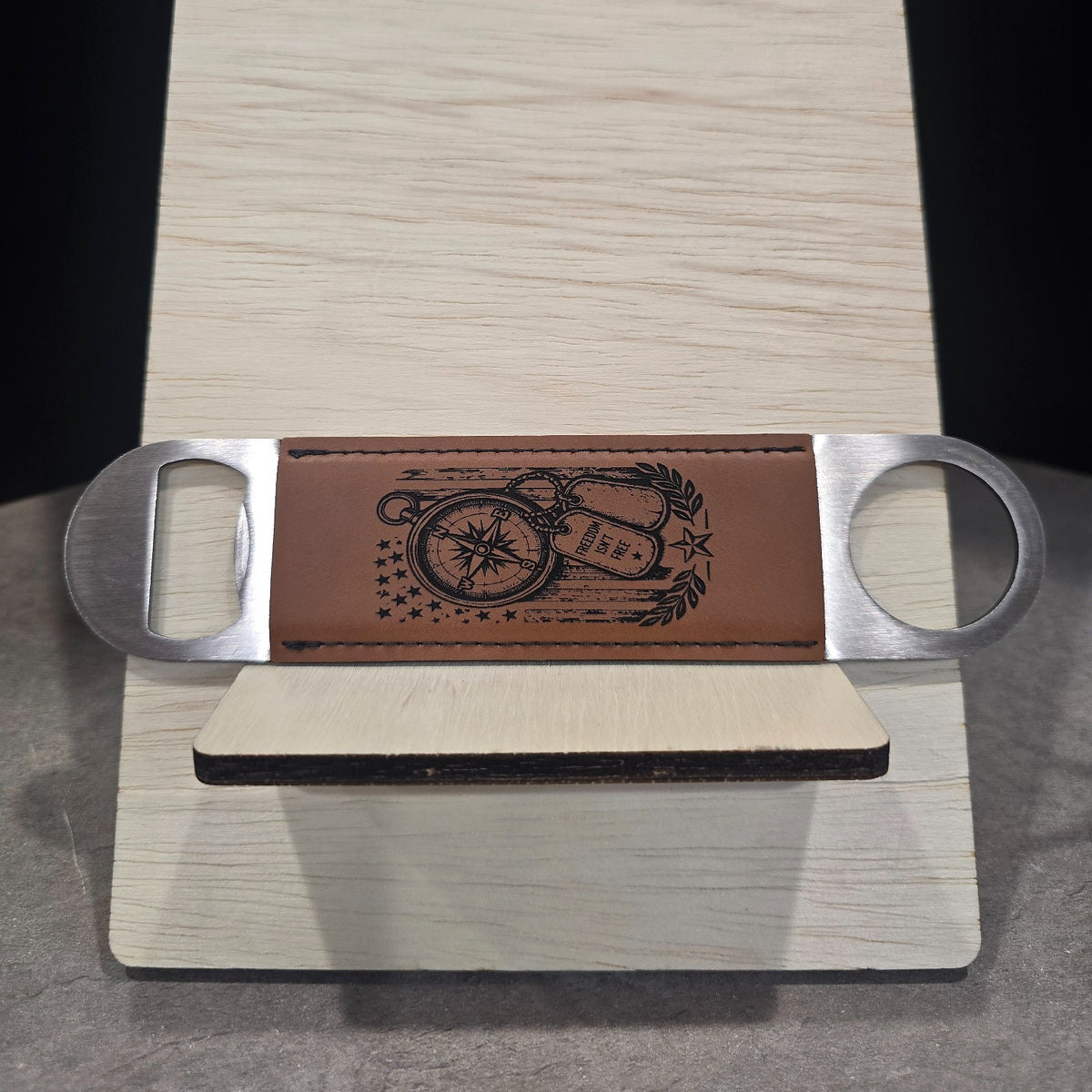 Leatherette-Wrapped Engraved Bottle Openers