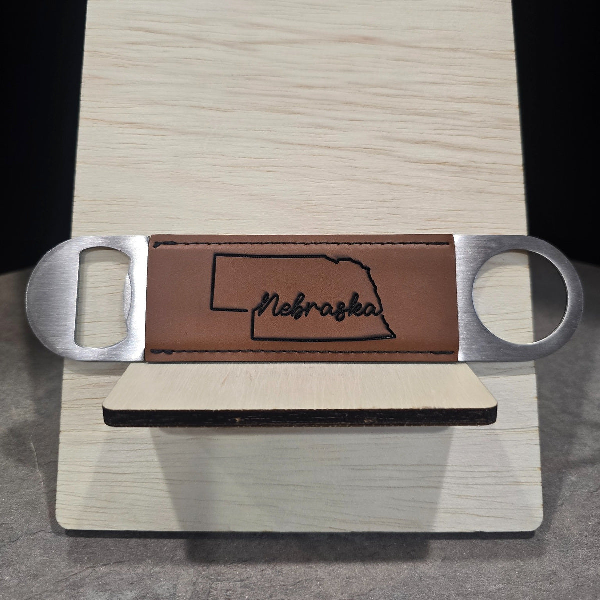 Leatherette-Wrapped Engraved Bottle Openers
