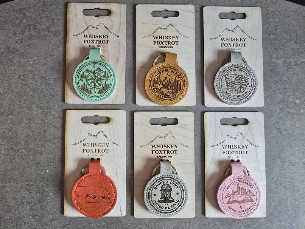 Round Leatherette Engraved Keychains