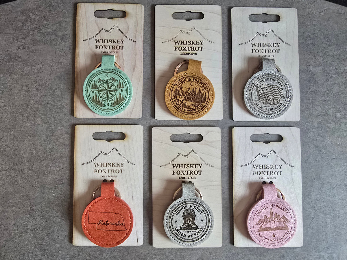 Round Leatherette Engraved Keychains