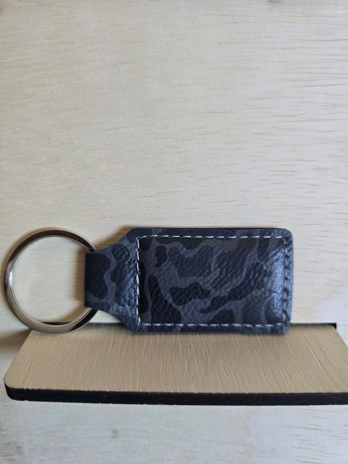 Laser-Engraved Rectangular Leatherette Keychains