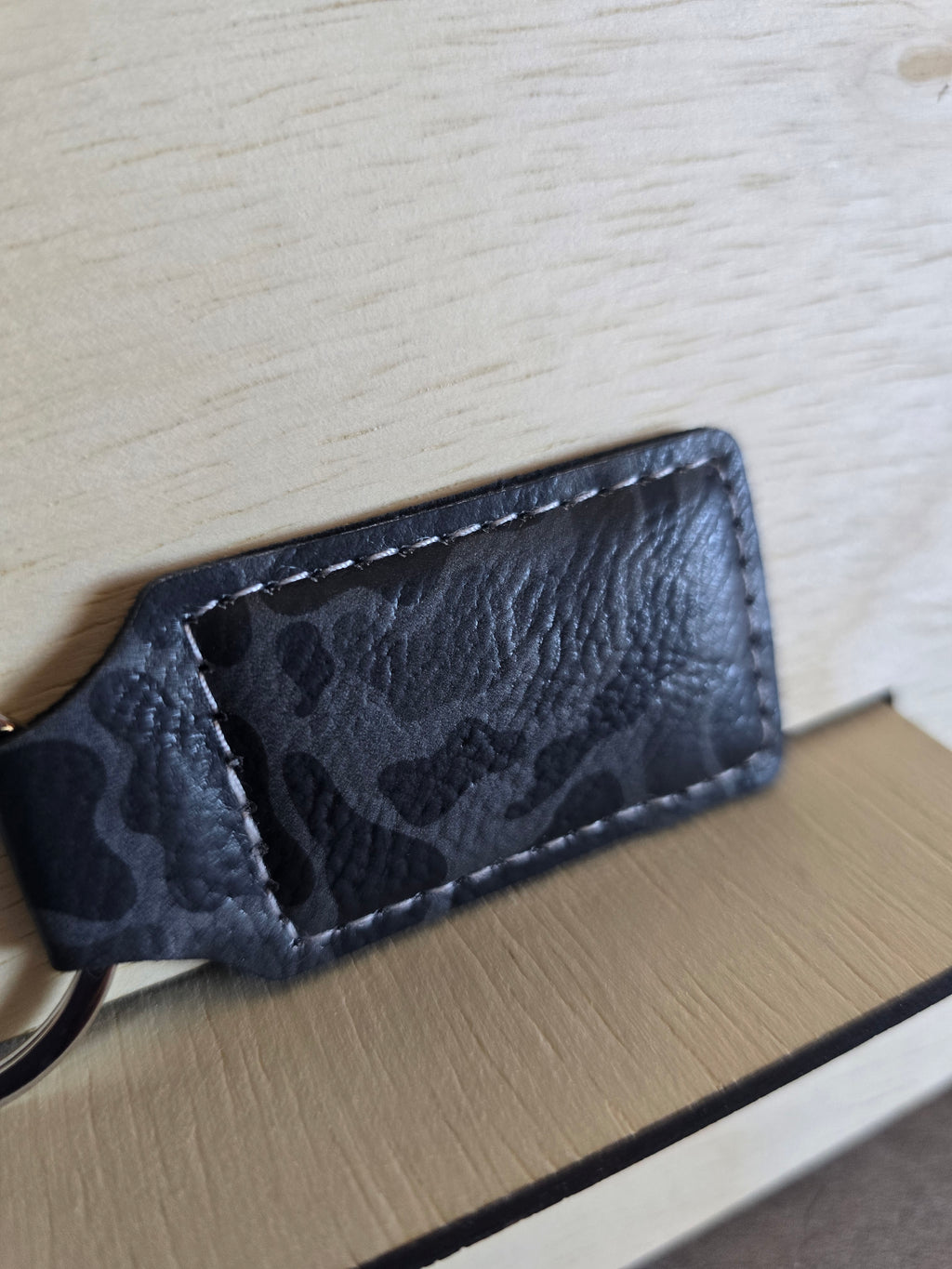 Laser-Engraved Rectangular Leatherette Keychains