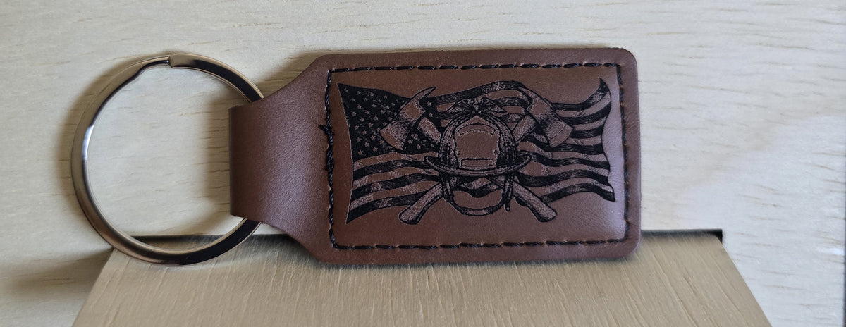 Laser-Engraved Rectangular Leatherette Keychains